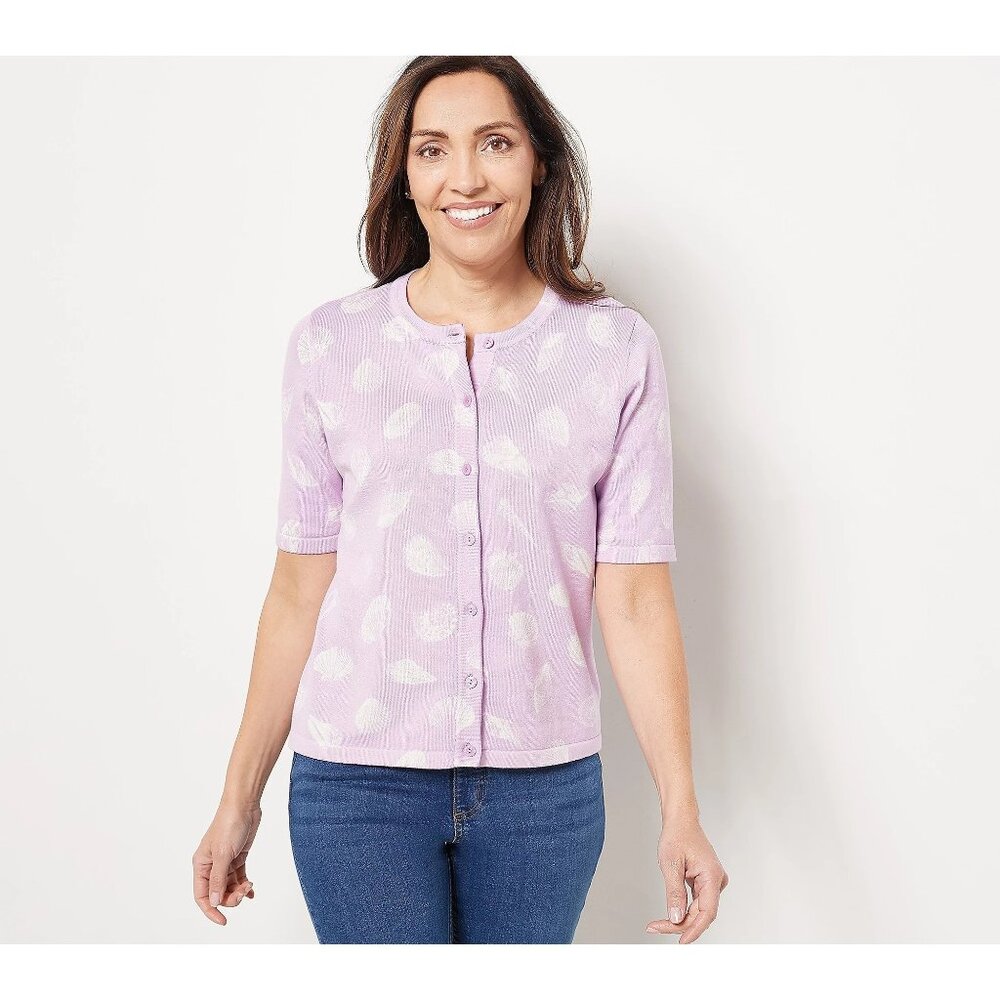Isaac Mizrahi Live Bridgehampton Printed Shell Cardigan Women Small Lavender NEW - Picture 1 of 7
